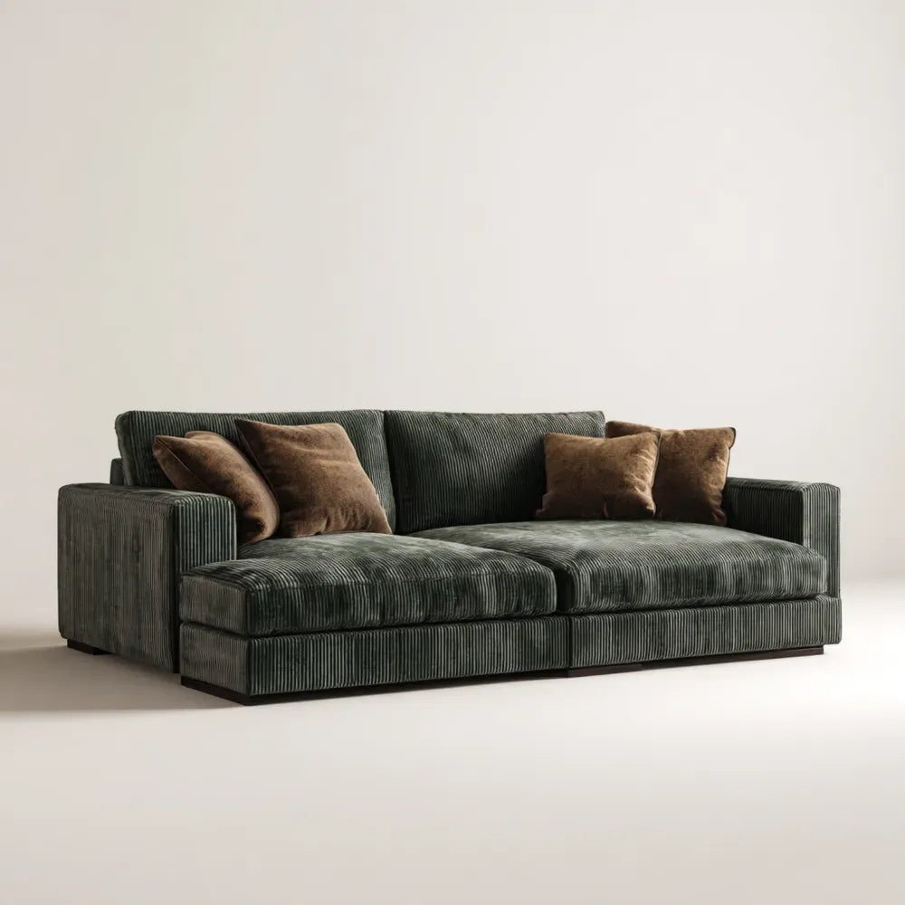 Sofa Set Corduroy Upholstery 230x95x85 cm - Dark Gray - Modern Design